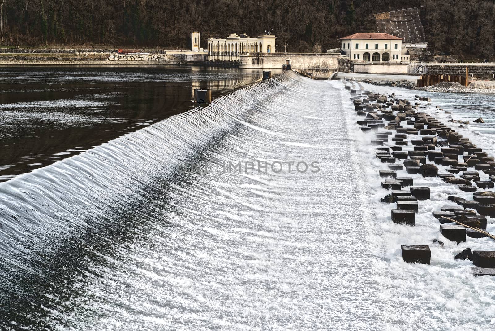 Dam of Panperduto on the Ticino River, Lombardy - Italy