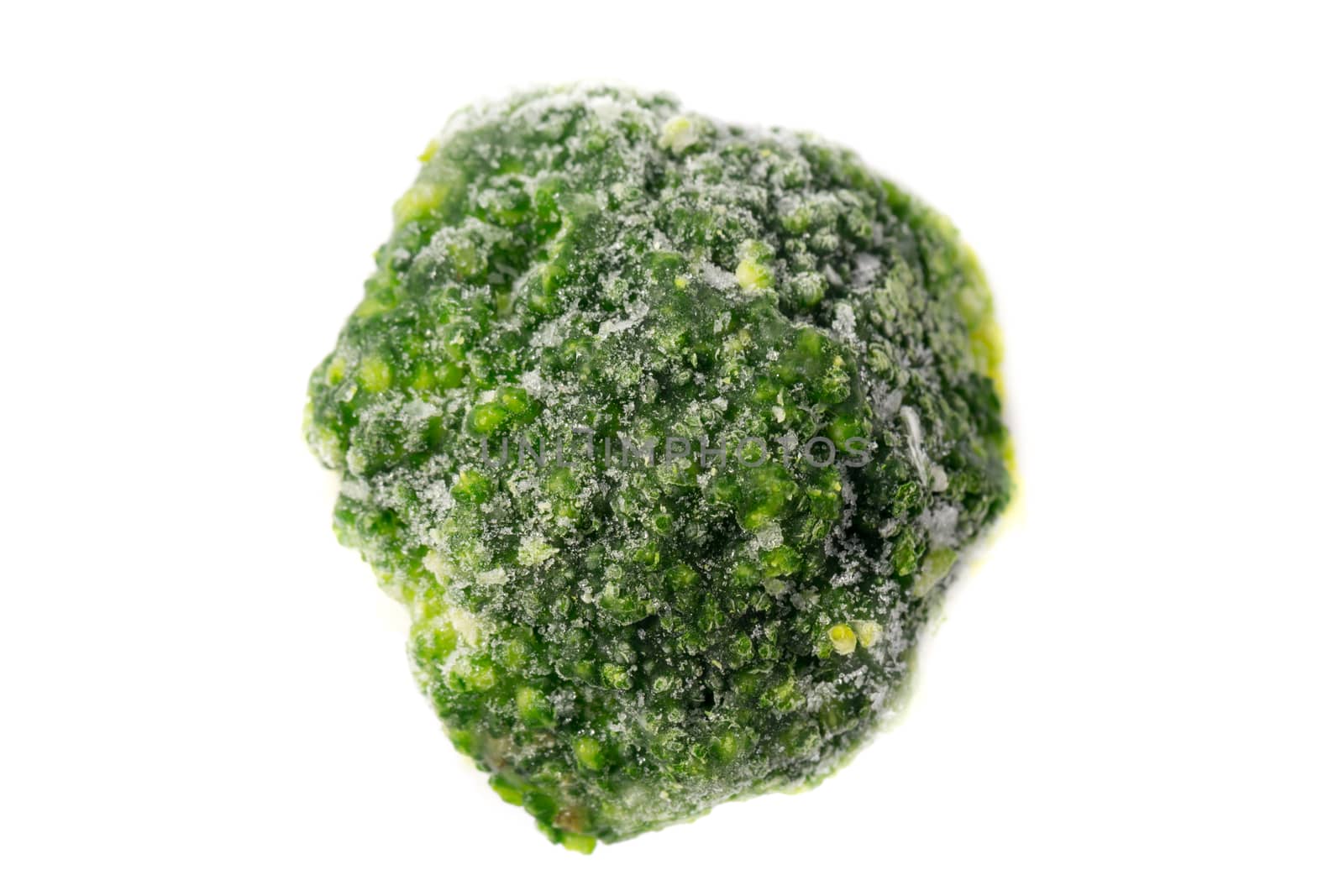 Close up picture of a frozen broccoli