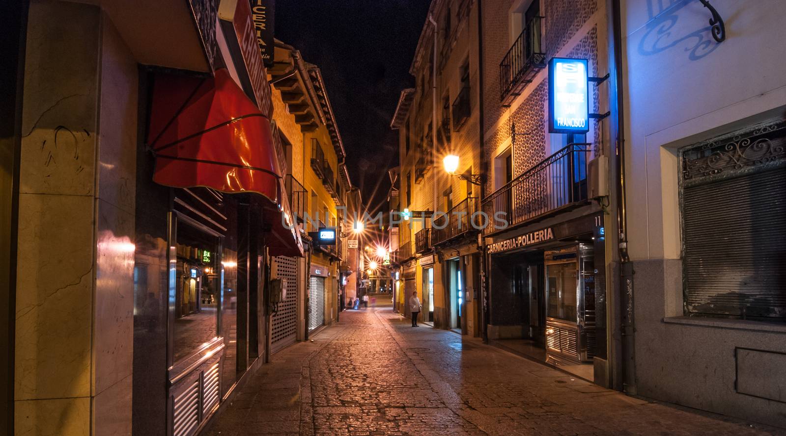 Streets of the village Segovia at night.