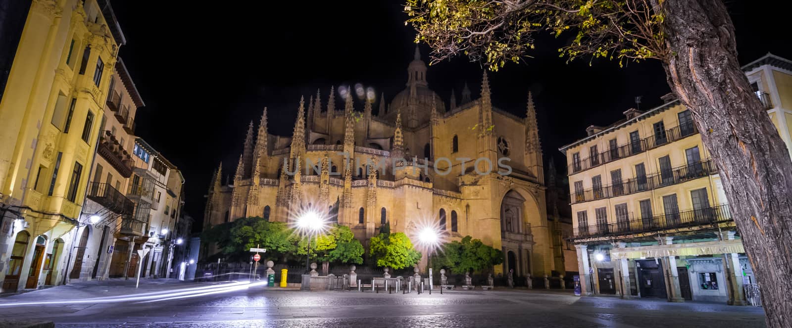 The Colossal Segovia Cathedral at night.