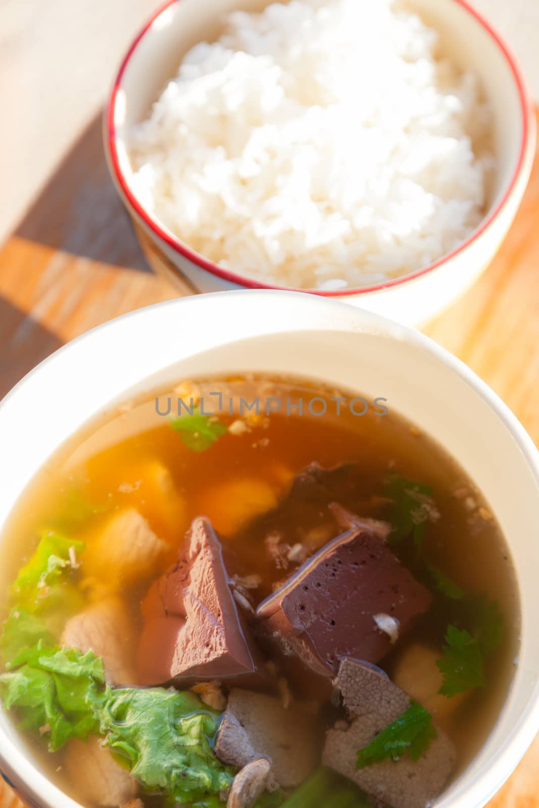 soup. and a streamed rice. Put them in a bowl Breakfast