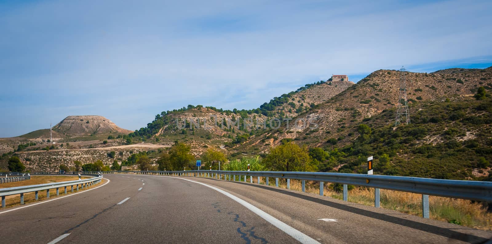 Spanish countryside as it seen driving along toward Barcelona.