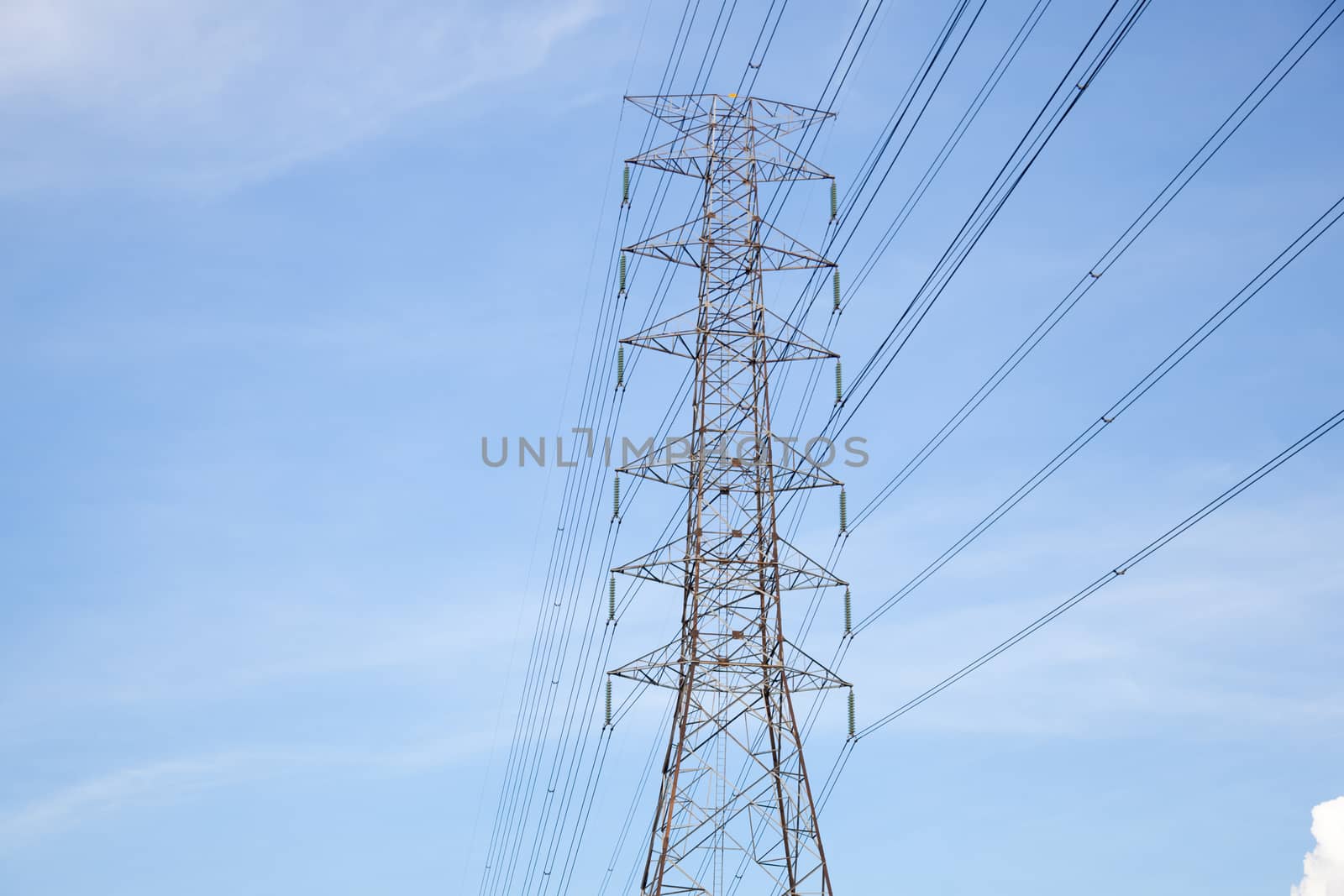 High voltage pylons. Pole high voltage from the power plant.