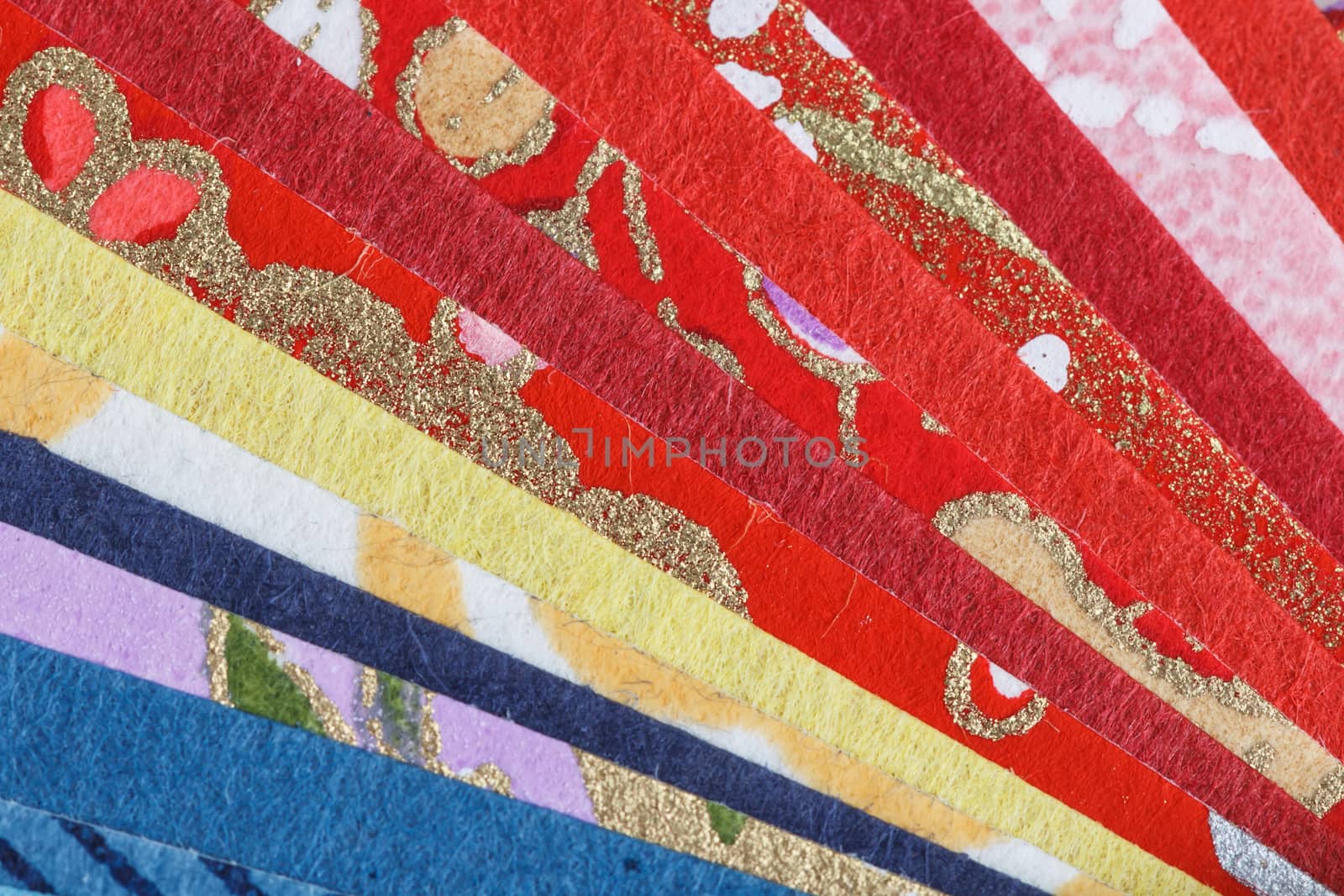 Abstract colorful origami paper pattern texture stacked layer respective, on white background