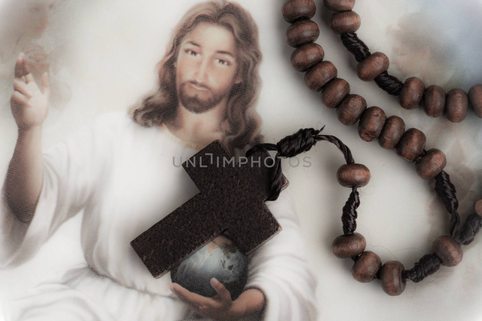 Christian cross necklace on Holy Bible book, Jesus religion conc by FrameAngel