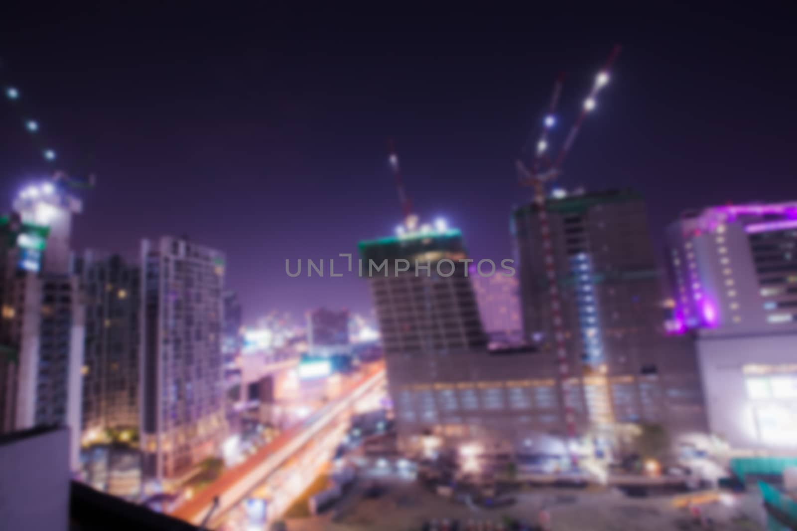 Abstract background of building construction site and crane, shallow depth of focus