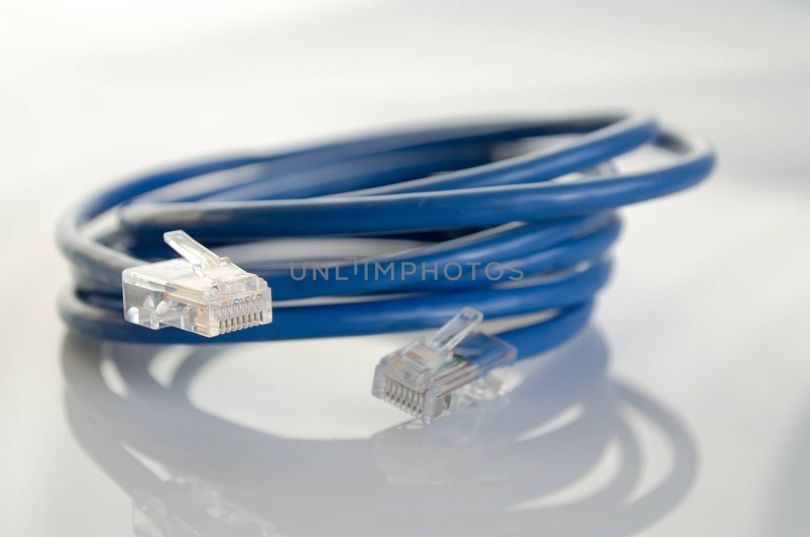 Rj45 blue network plug on white