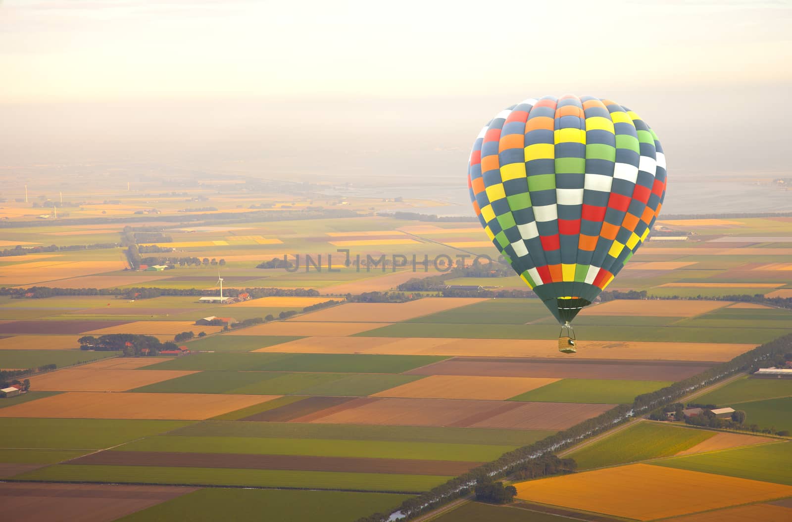 Aerial view at air balloon with Dutch landscape