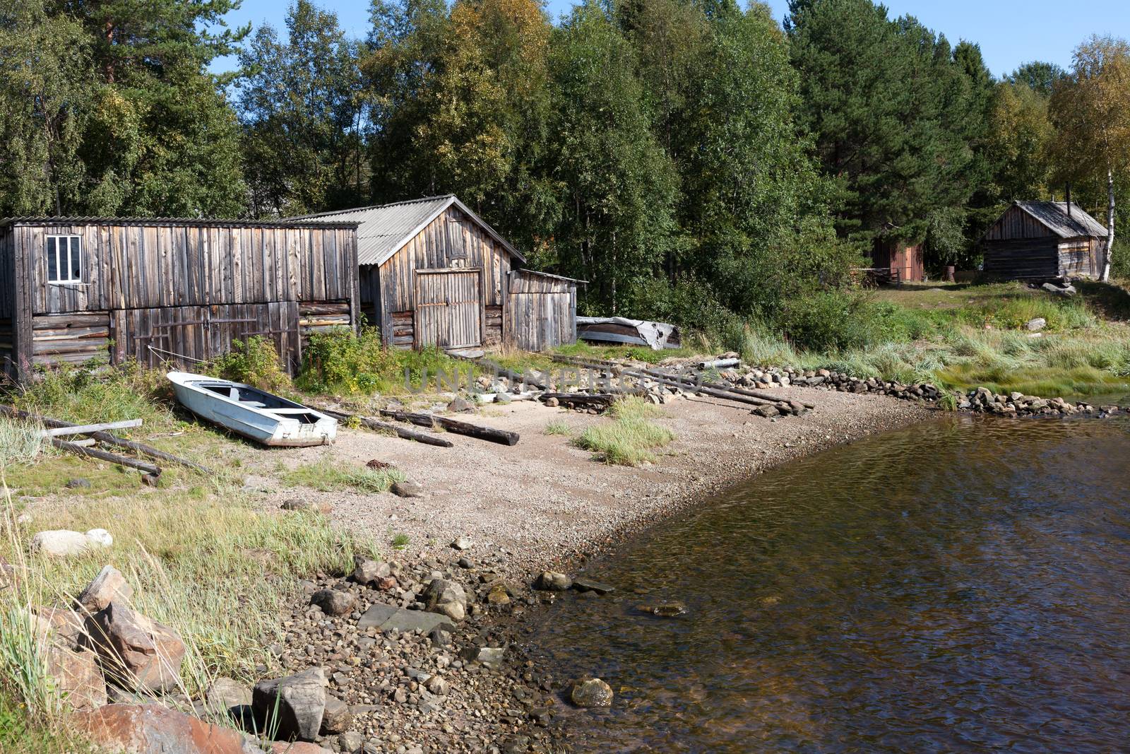 A quiet haven on the river. Russia, Zelenoborsky. Artificial reservoir hydroelectric.