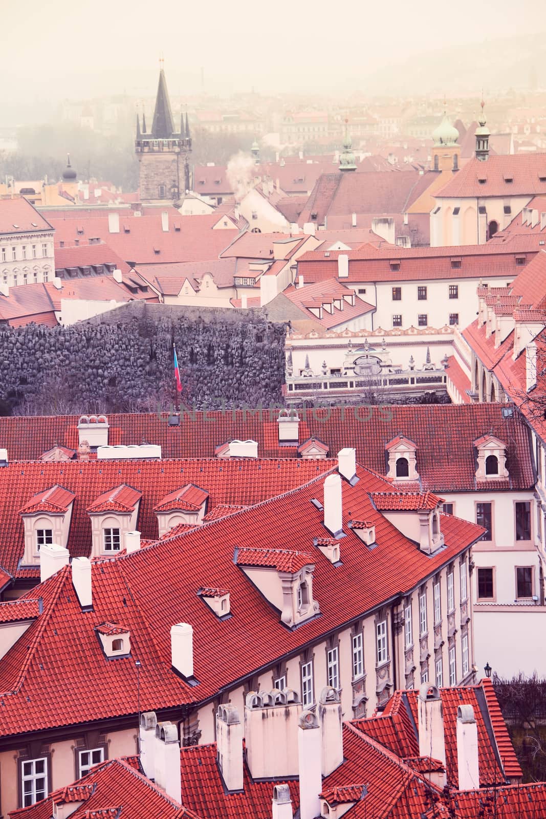 Panorama of Prague, Czech Republic, color toned picture