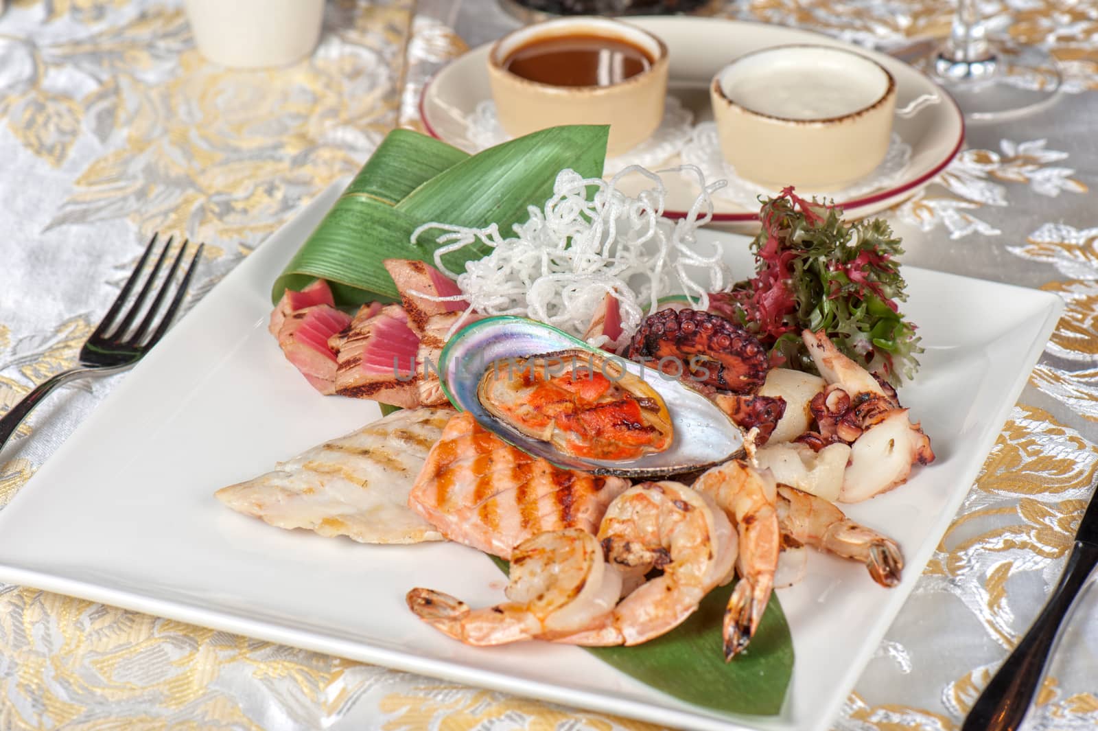 Assortment of seafood mix dish