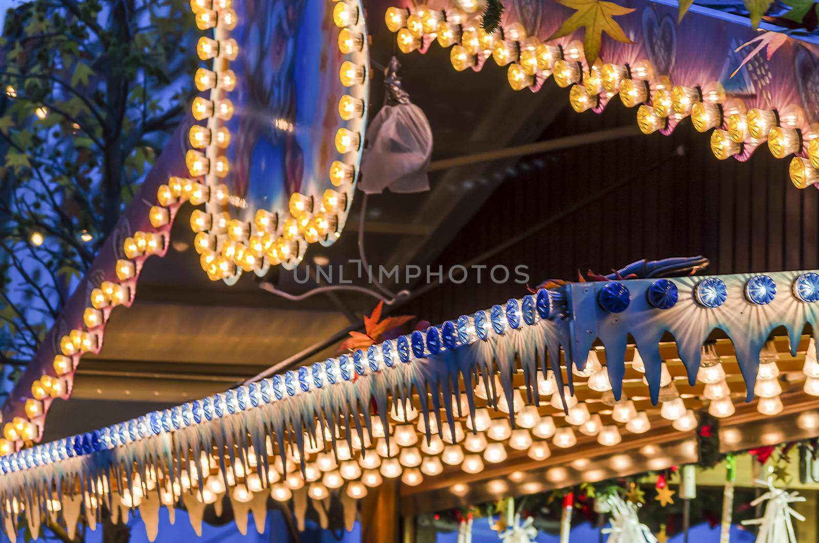 Detail, lights on a Christmas market,