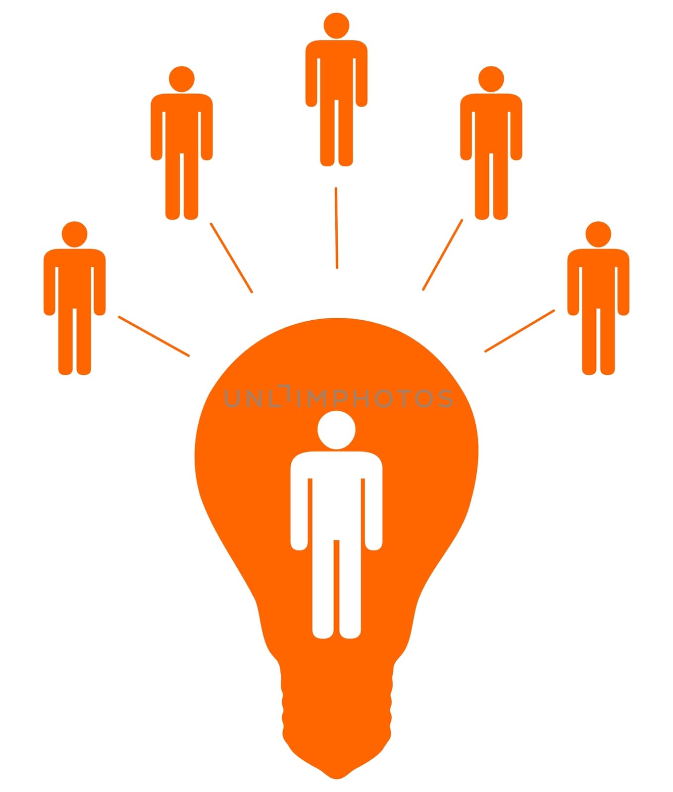 Illustration of five people linked to another inside a light bulb