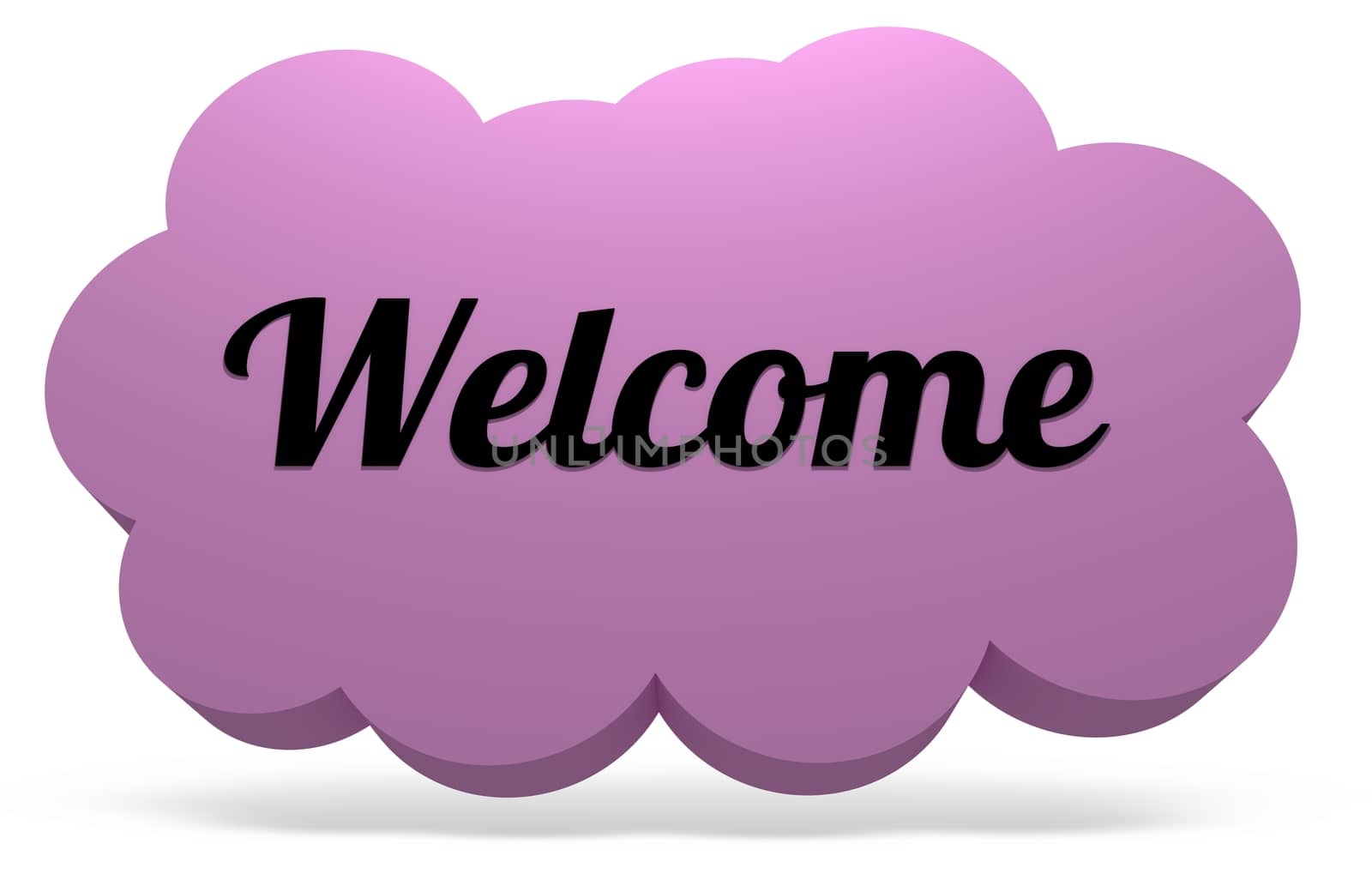 Illustrated cloud with drop shadow and the word Welcome