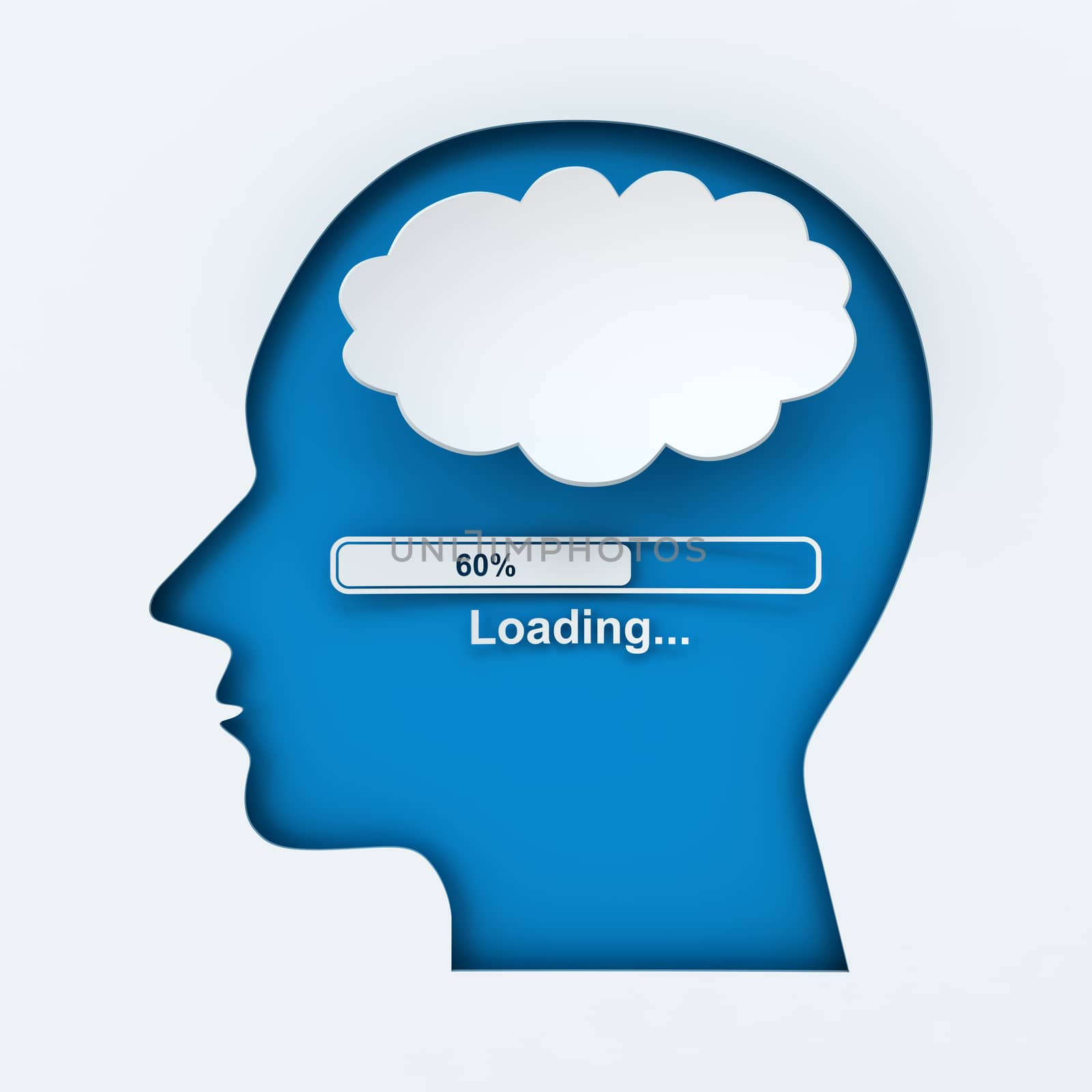 Human head with loading bar and thought bubble by ymgerman