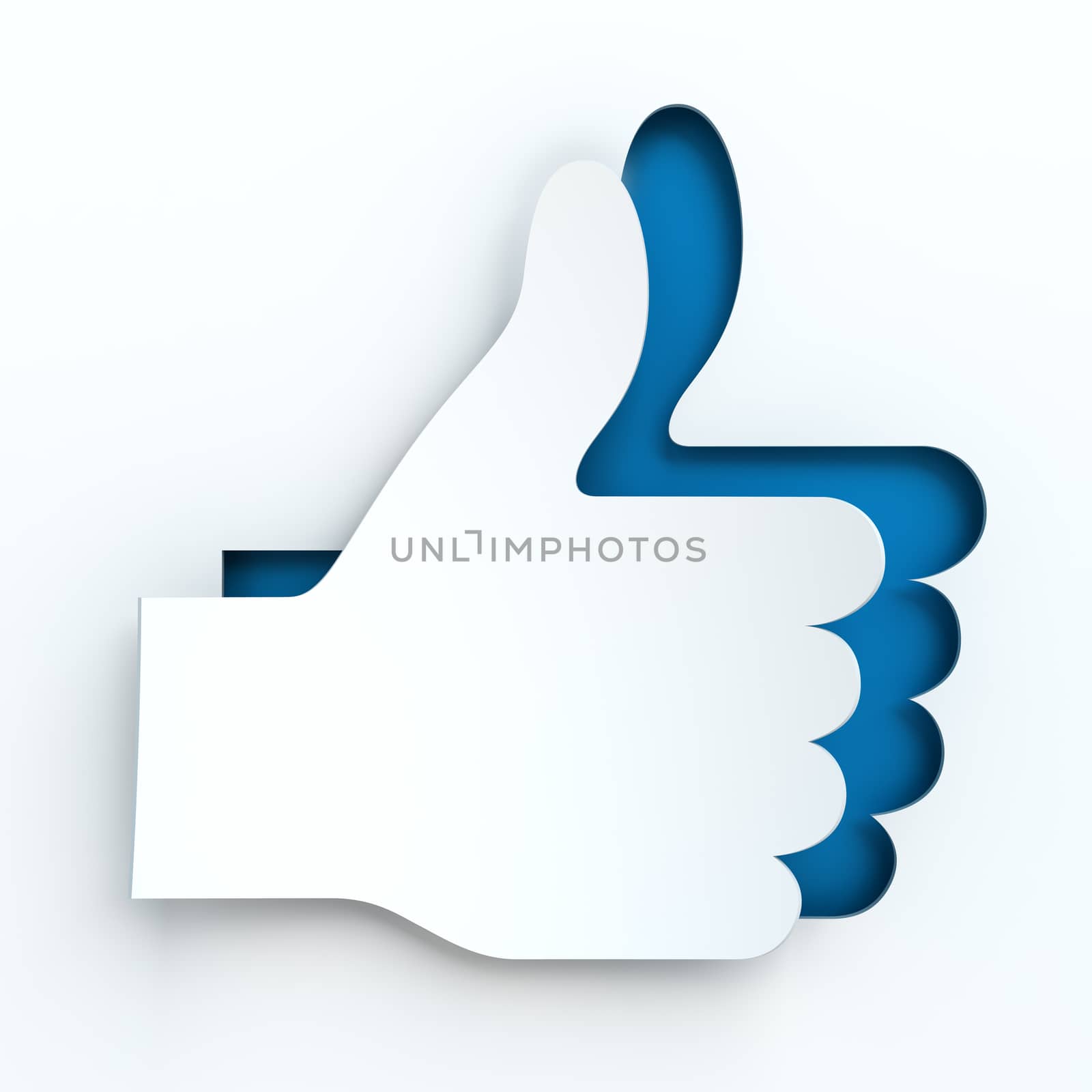 Paper thumbs up sign, 3d render, white background