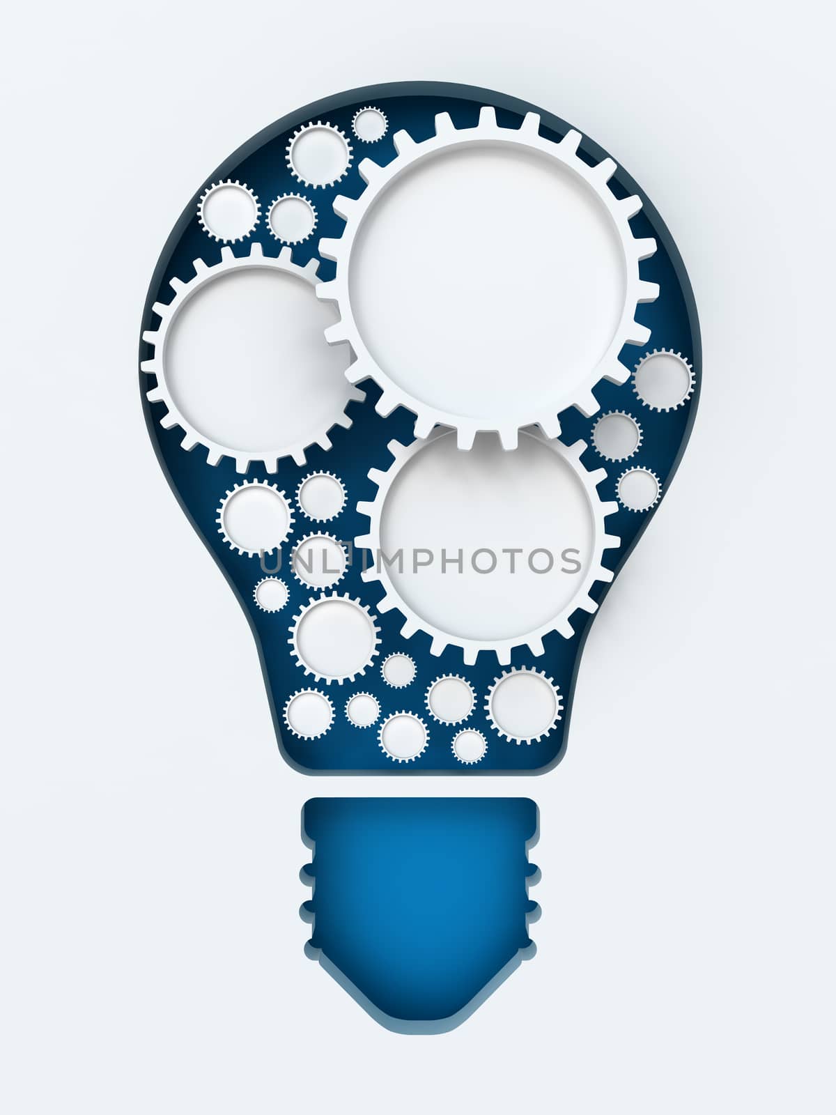 Light bulb paper cut with gears and copyspace, 3d render by ymgerman