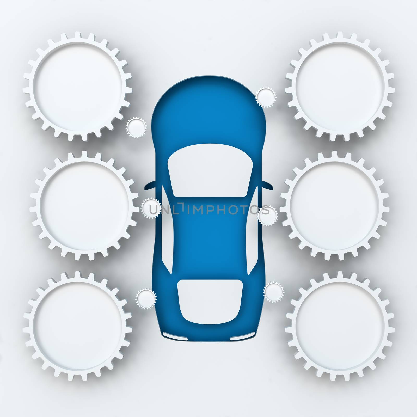 Car infographics with copyspace, 3d render, white background