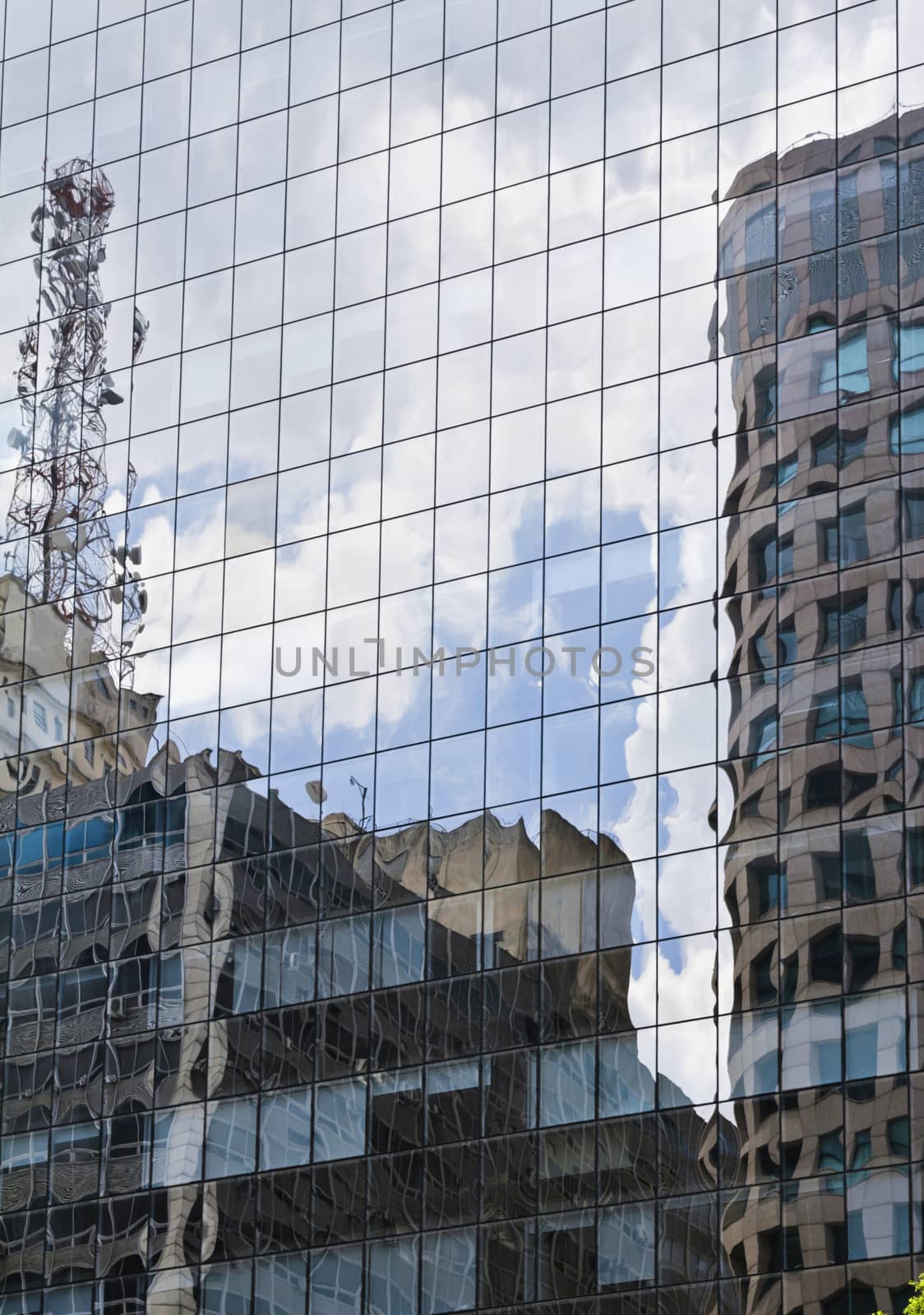 Modern building with glass facade in blue