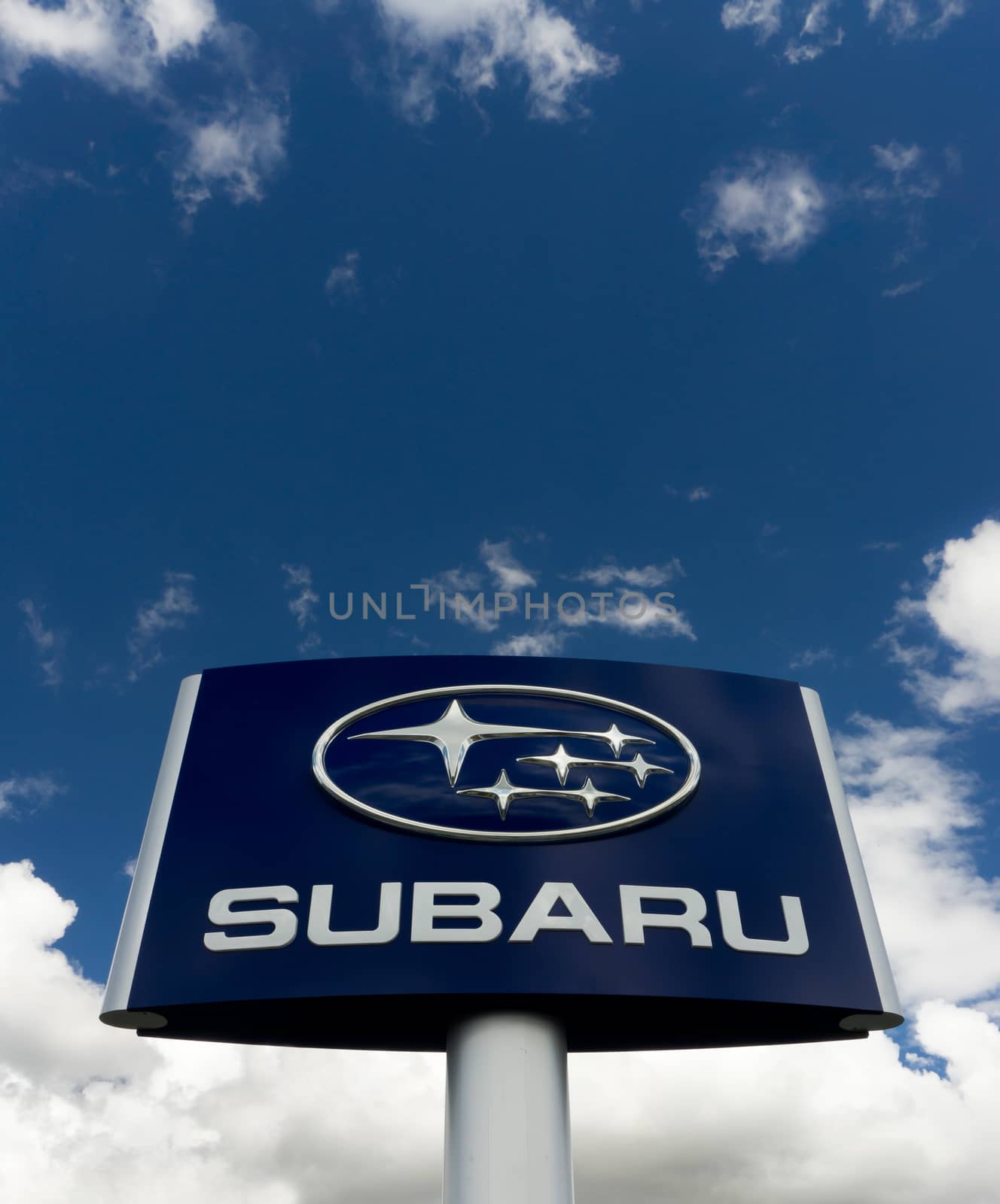 SANTA CLARITA, CA/USA - MARCH 1, 2015: Subaru automobile dealership and sign. Subaru is the automobile manufacturing division of Fuji Heavy Industries.