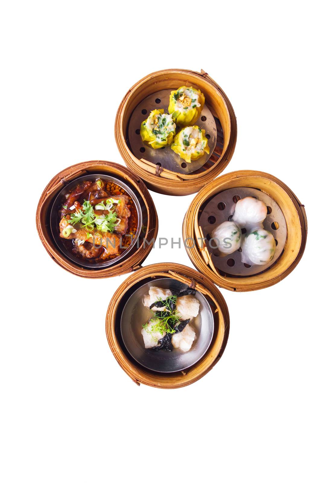 Various dim sum in bamboo steamed bowl by nopparats