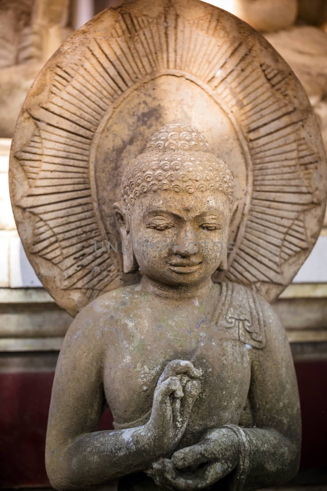 The old stone Buddha statue. Indonesia, Bali.
