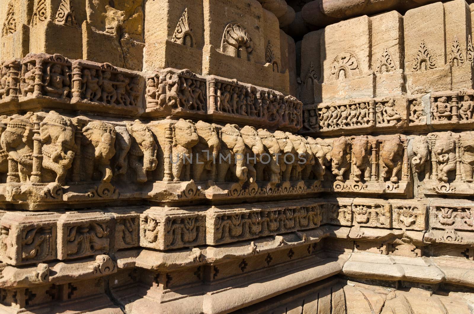 Vintage crafted designs on rocks  at Sun Temple Modhera in Ahmedabad, Gujarat, India