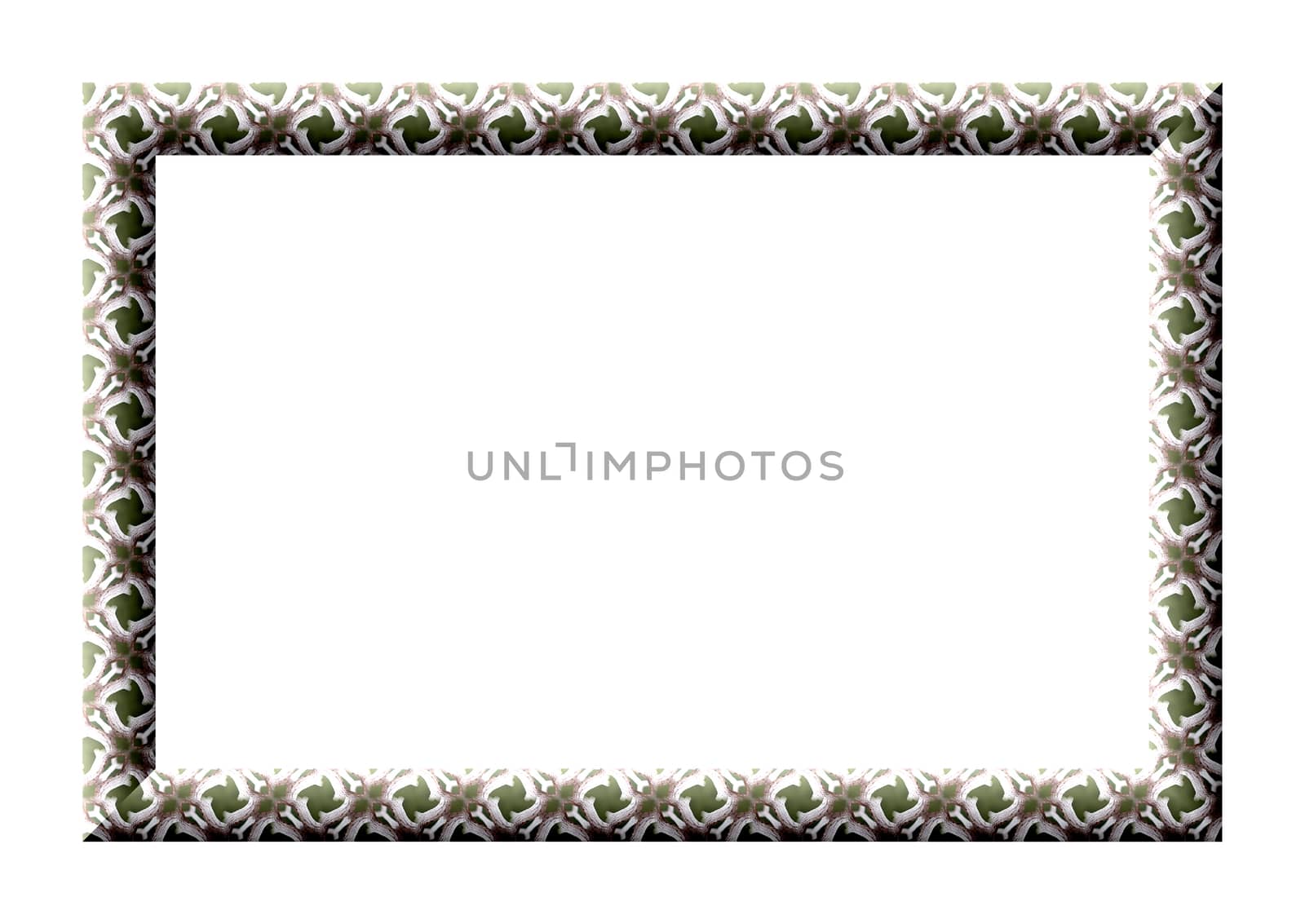 
Blank photo frame with convex abstract ornament isolated on white background