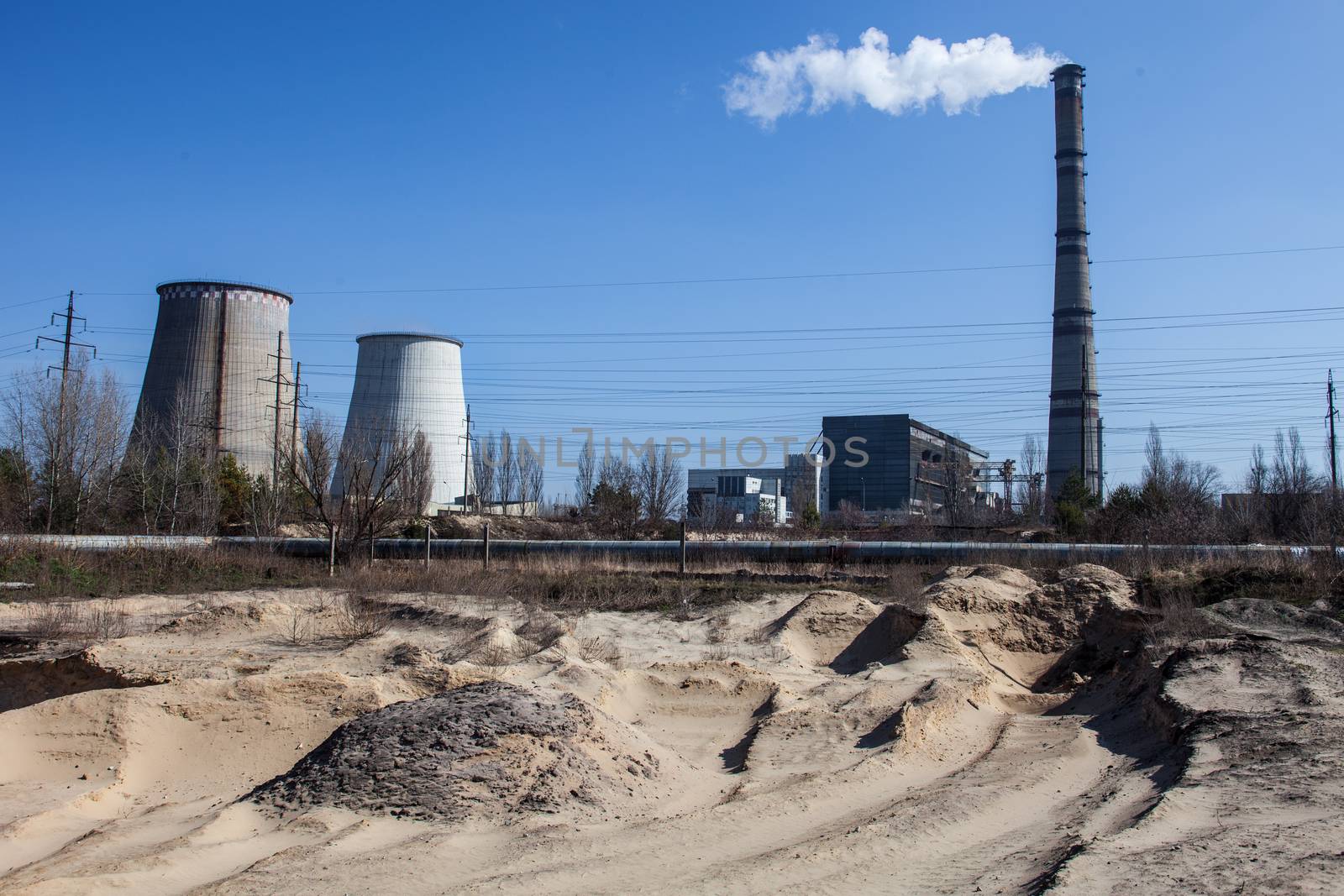 Cogeneration plant (combined heat and power station) in Kyiv, Ukraine. Industrial landscape.