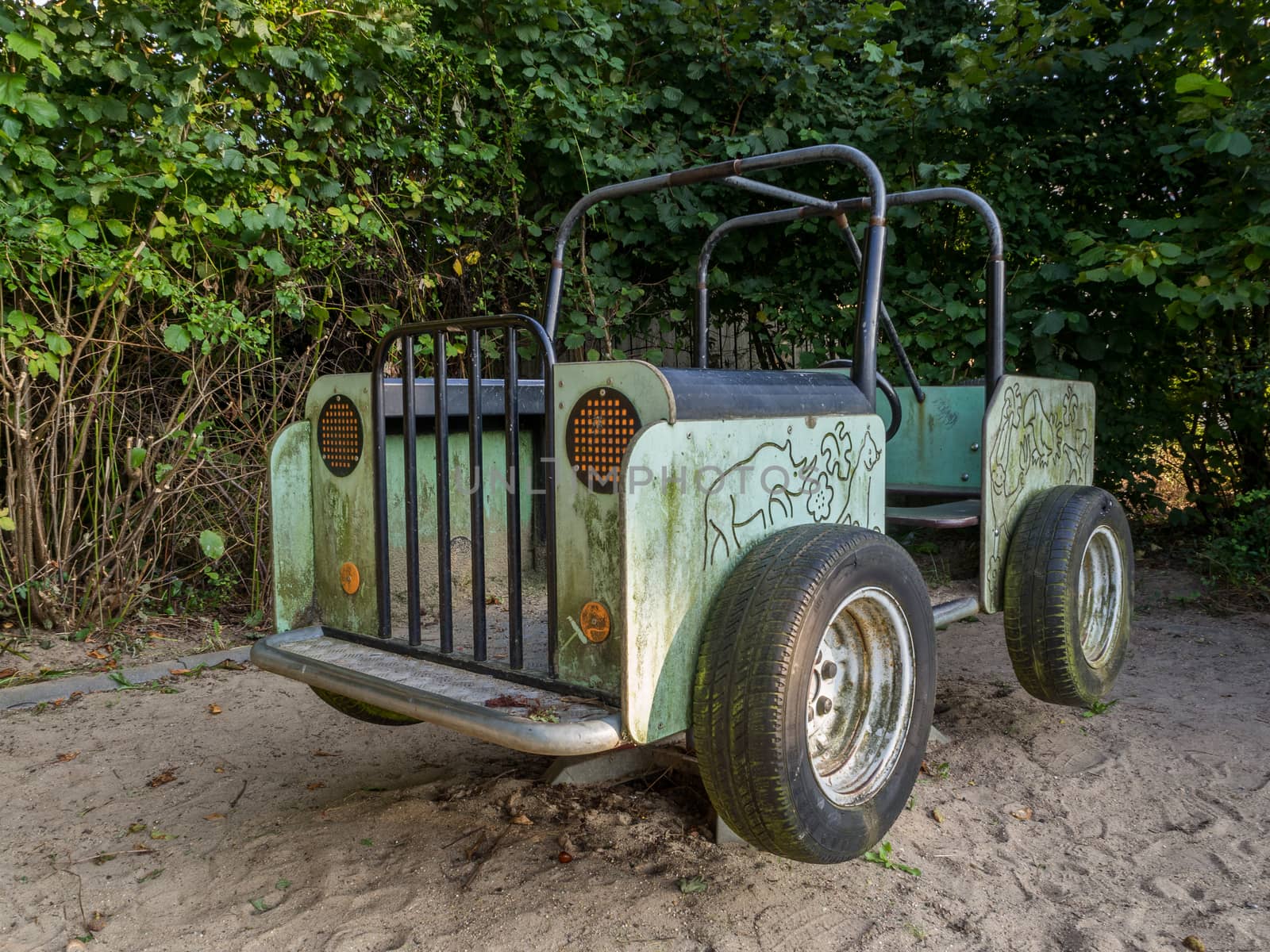 A safari jeep in a children's playground