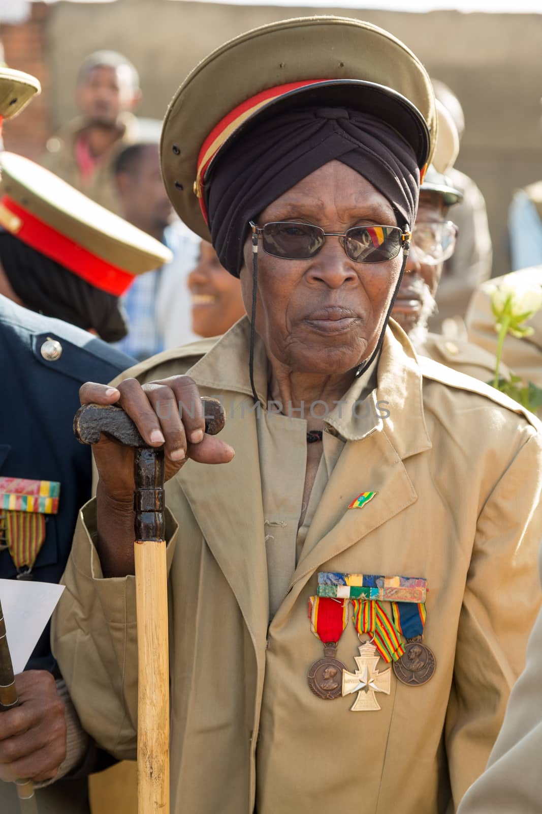 Addis Ababa - Sept 2: A decorated war veteran attends the celebrations of the 119th Anniversary of the Ethiopian Armys victory over the invading Italian forces in the 1896 battle of Adwa. September 2, 2015, Addis Ababa, Ethiopia.