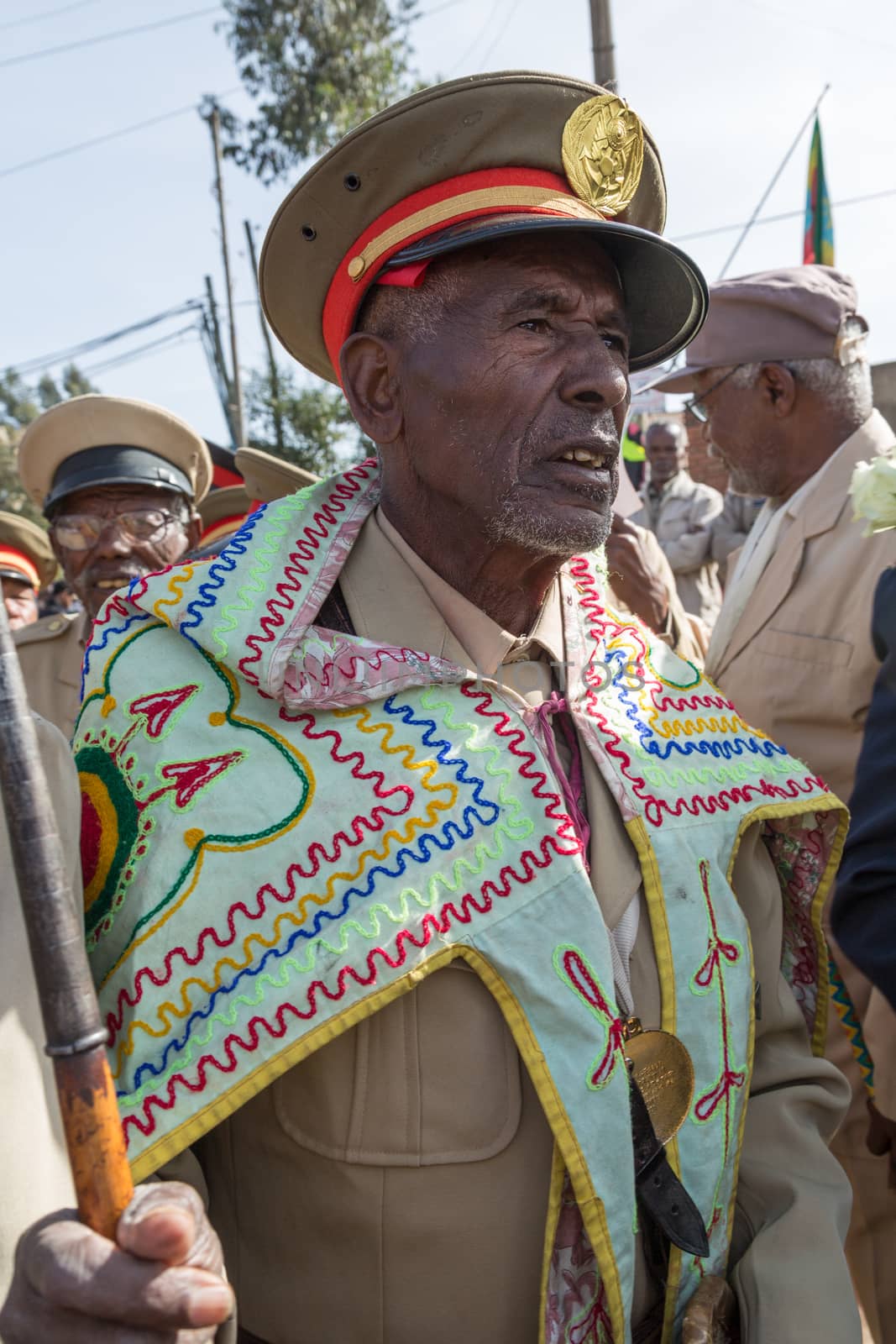 Addis Ababa - Sept 2: A decorated war veteran attends the celebrations of the 119th Anniversary of the Ethiopian Army's victory over the invading Italian forces in the 1896 battle of Adwa. September 2, 2015, Addis Ababa, Ethiopia.