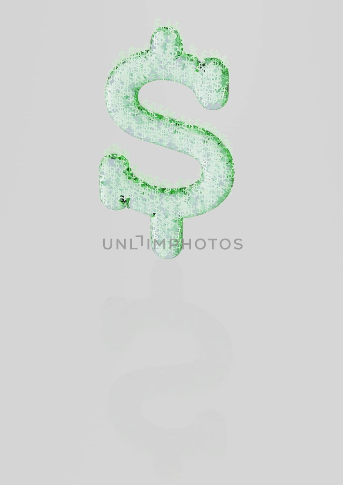 Currency sign the dollar made of a set of small dollars.