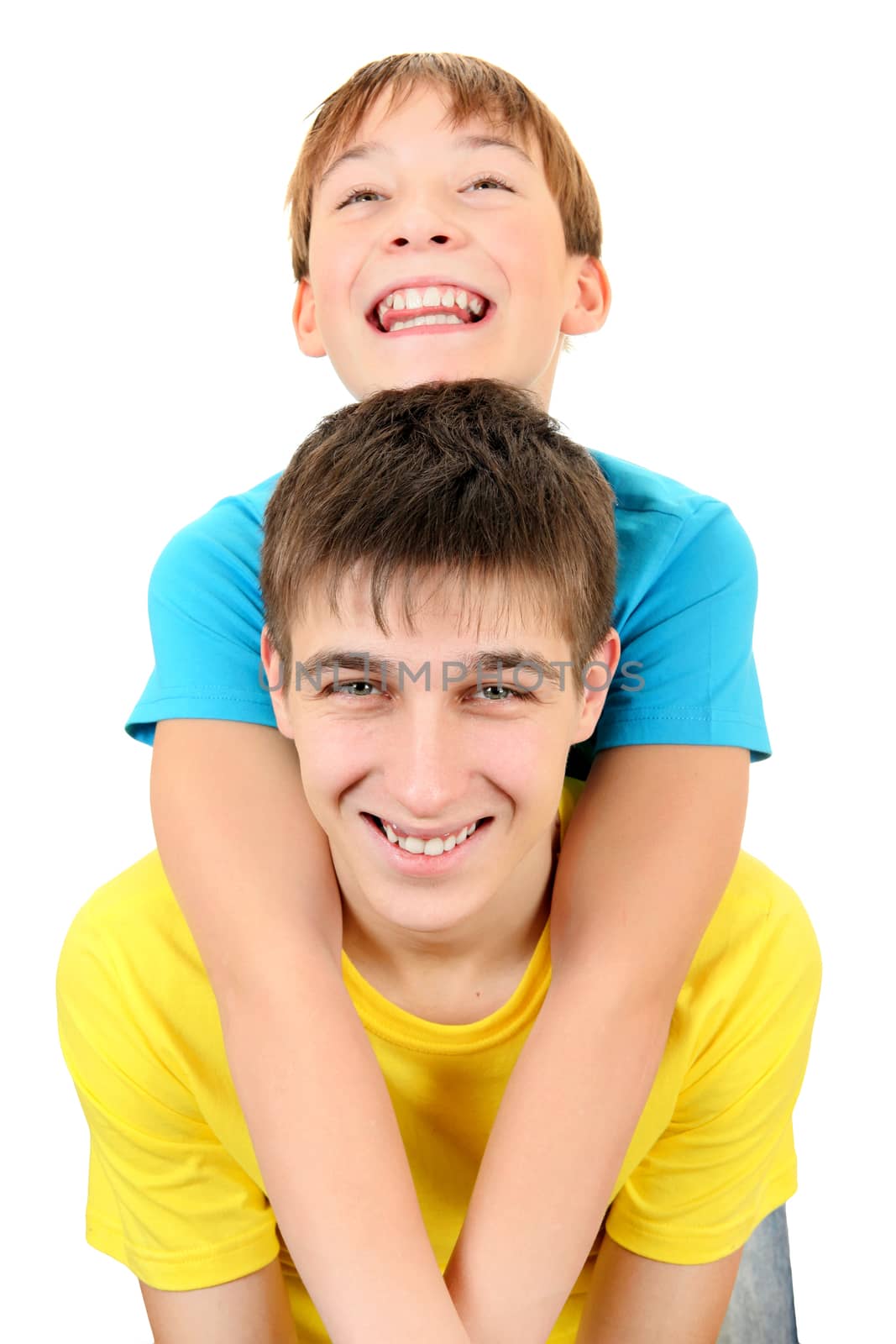 Happy Brothers Portrait on the White Background