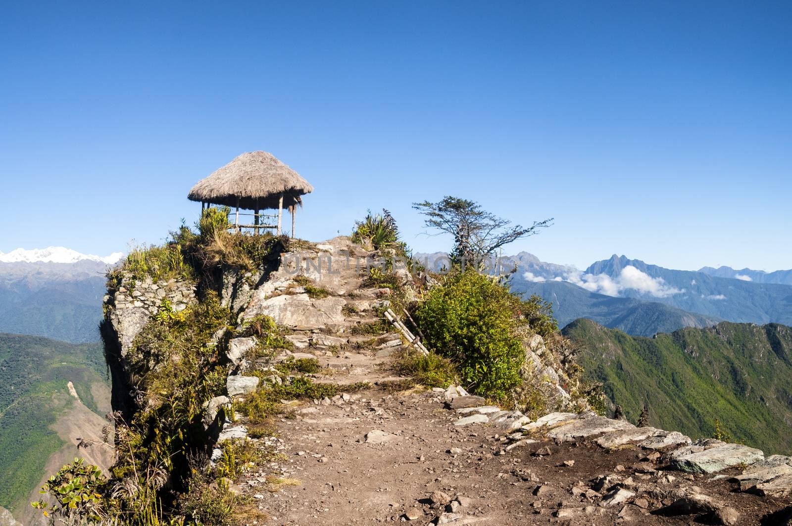 Pavillion atop Peak of Machu Picchu Mountain after a long hike