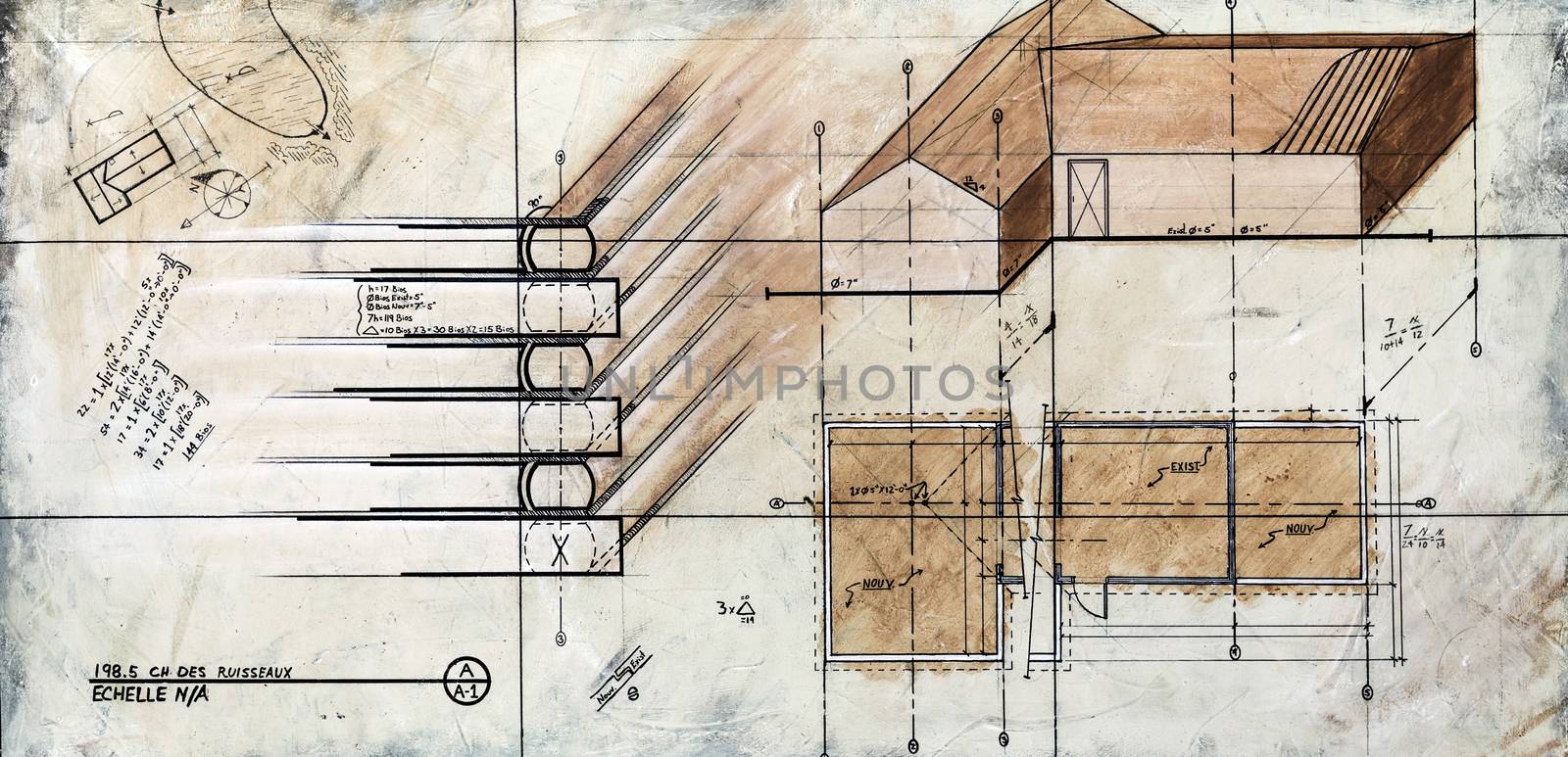 Real Contemporary Painting on Canvas of a Generic House Sketch