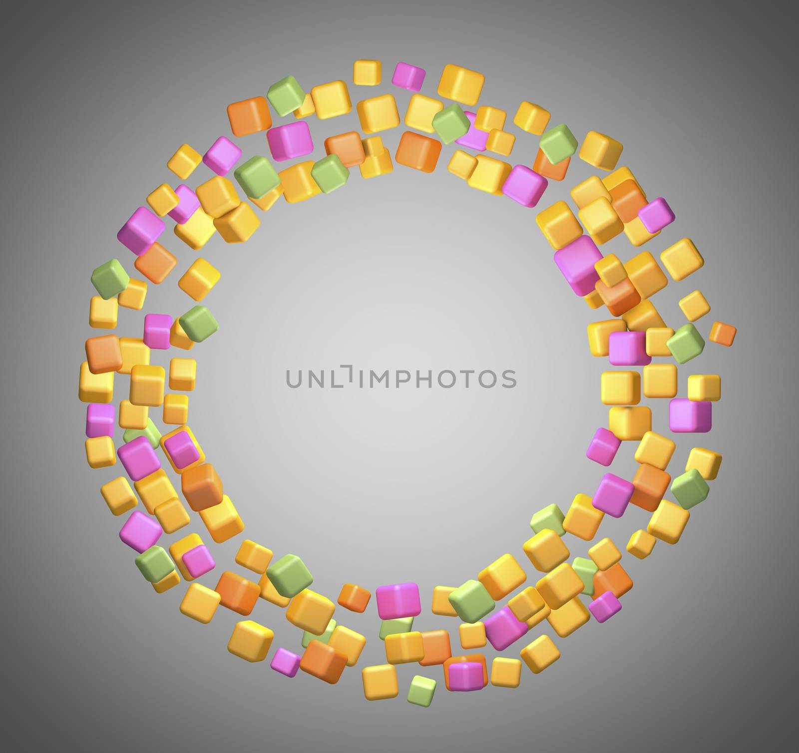 Circle of colored cubes. 3D rendering