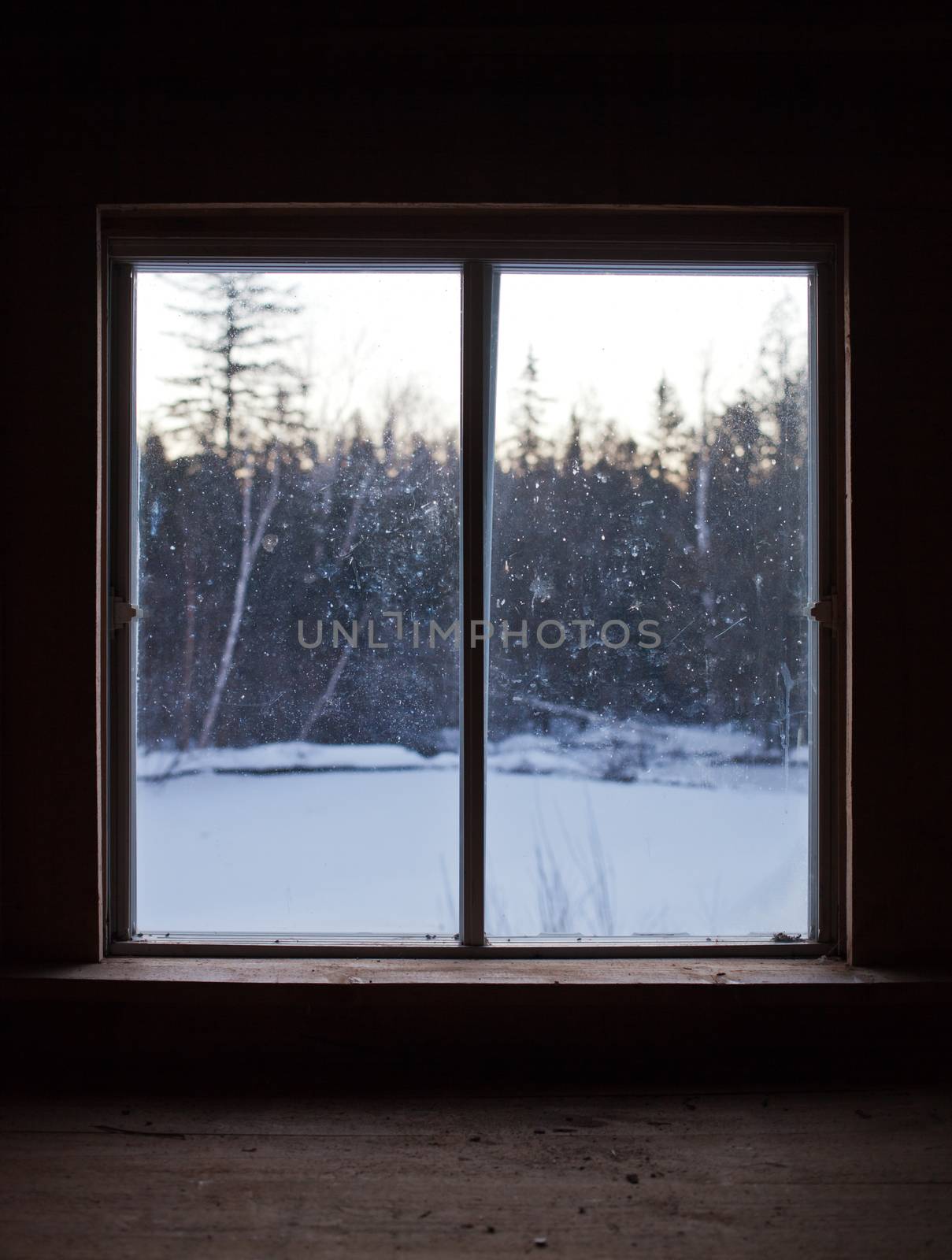Calm Scene of Winter Nature Through the Window Pane by aetb