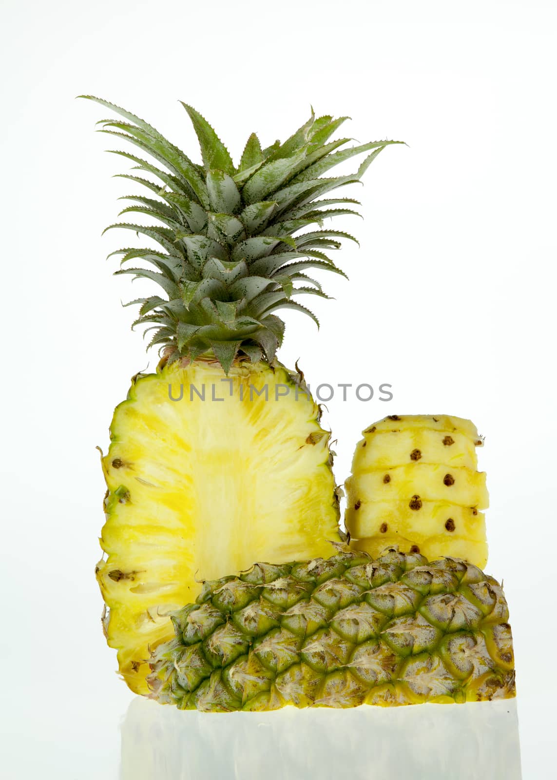 Pineapple on white background, very sweet, it came from the north of Thailand.