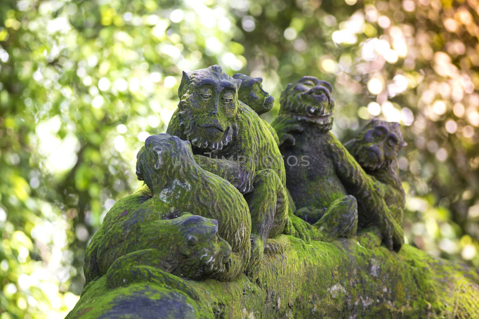 Figure of Long Macaque with her Infant , Sacred Monkey Forest, Ubud. Bali, Indonesia