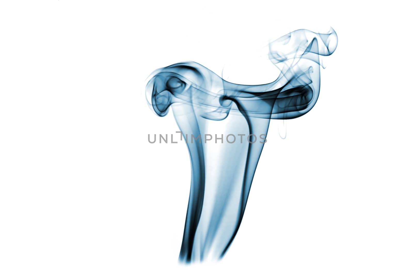 Blue colored smoke on a white background.