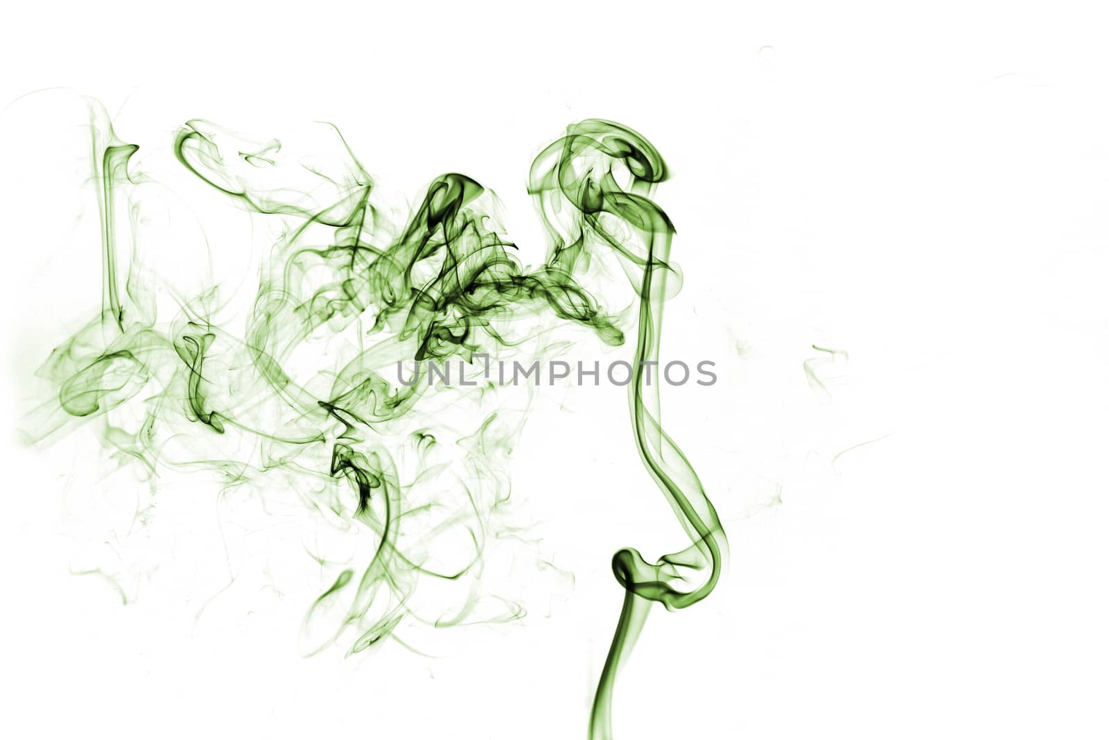 Green smoke with light on white background