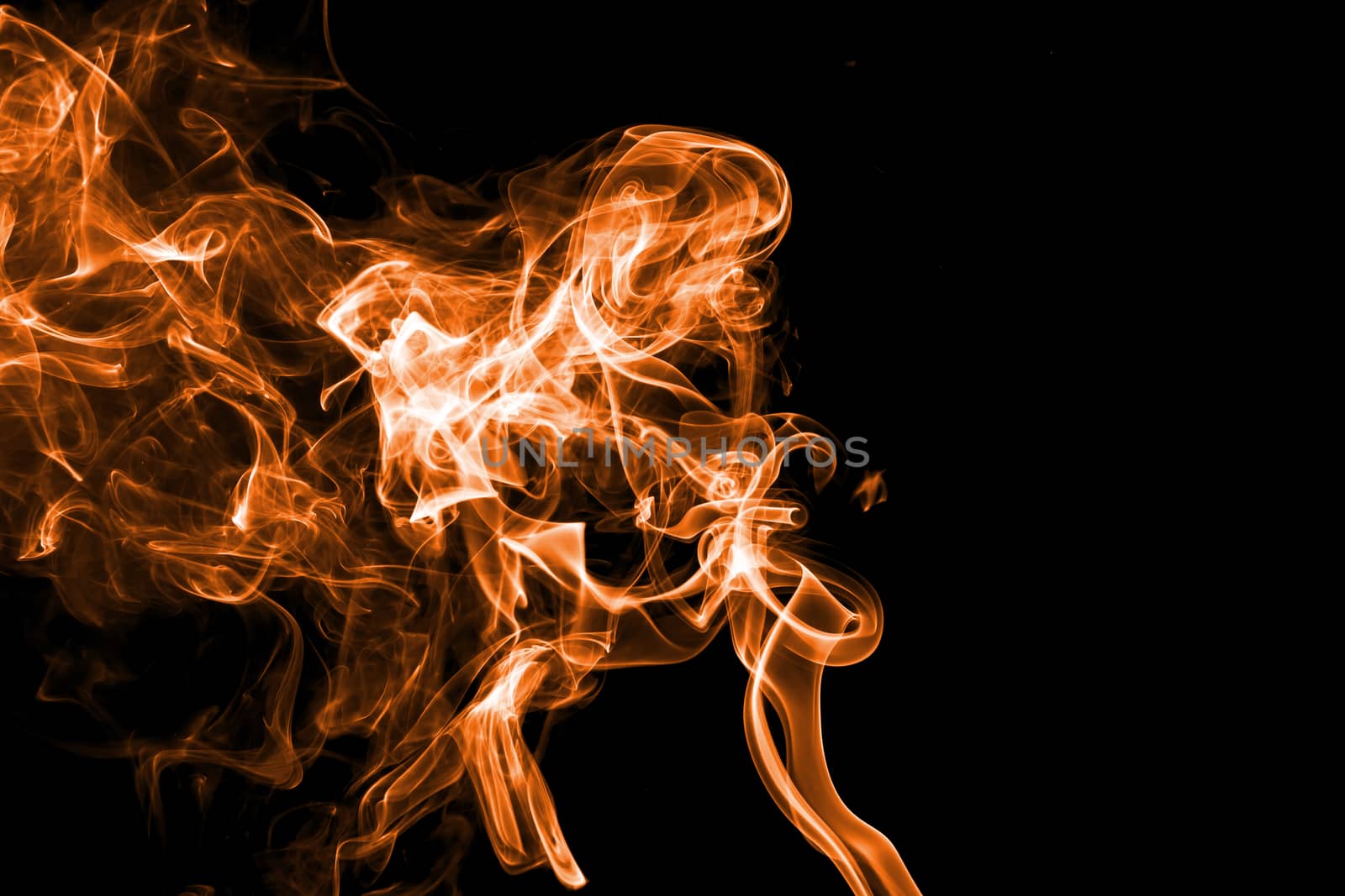 Fire and smoke isolated with light on back background