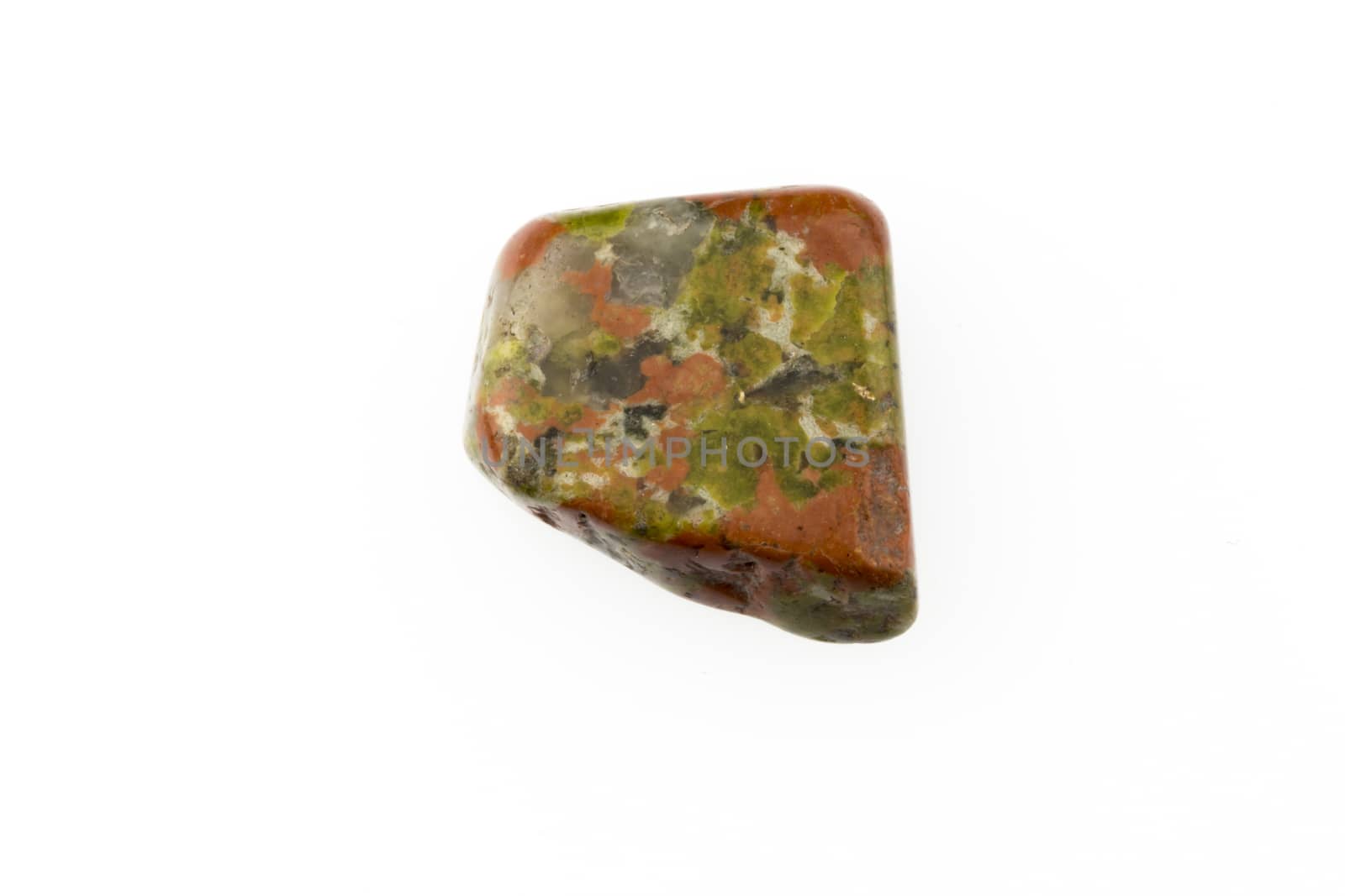 Unakite natural is multi-color gemstone on white background