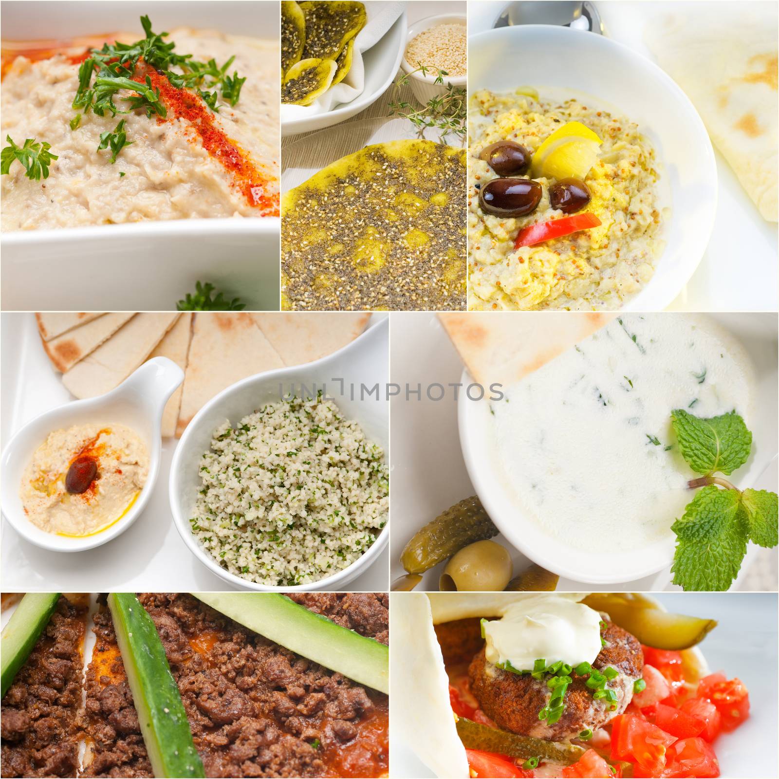 Arab middle eastern food collage collection on white frame