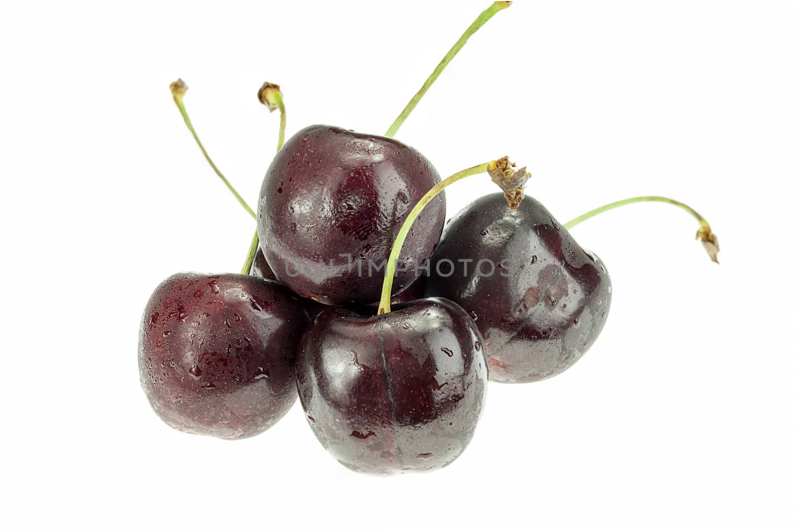 Four cherry berries isolated on white background cutout
