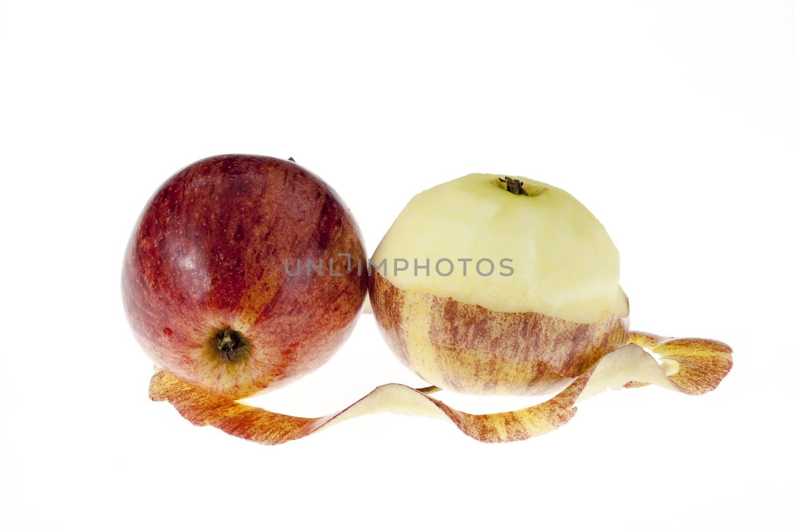 Apples, peeled half and apple one  isolated on white background cutout