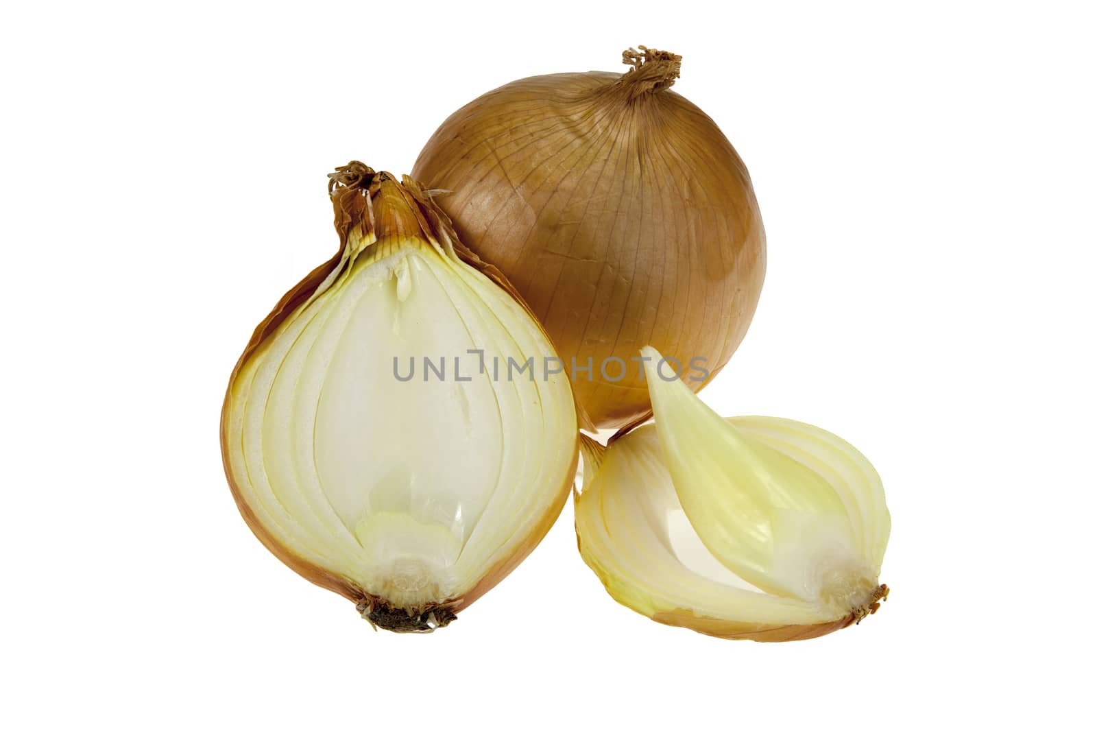 Fresh onion bulbs isolated on white background by Chattranusorn09