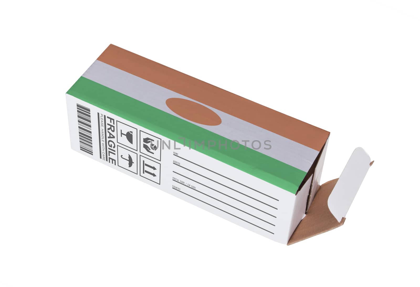 Concept of export, opened paper box - Product of Niger