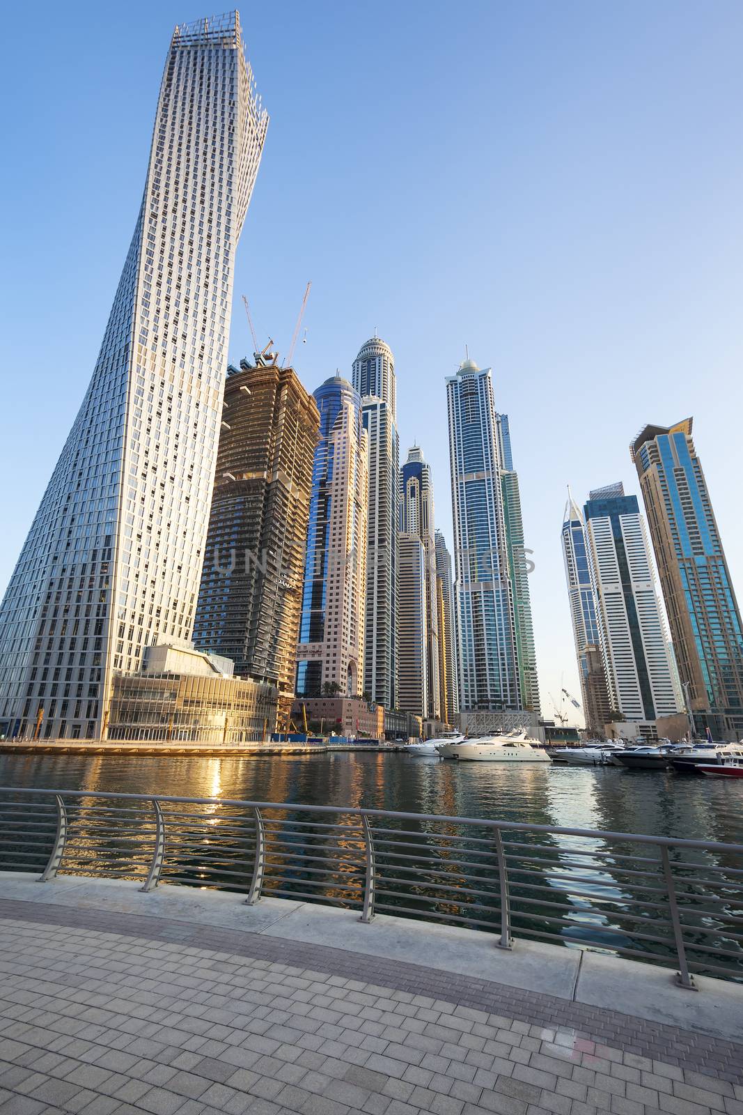 Vertical view of Skyscrapers in Dubai marina, UAE.